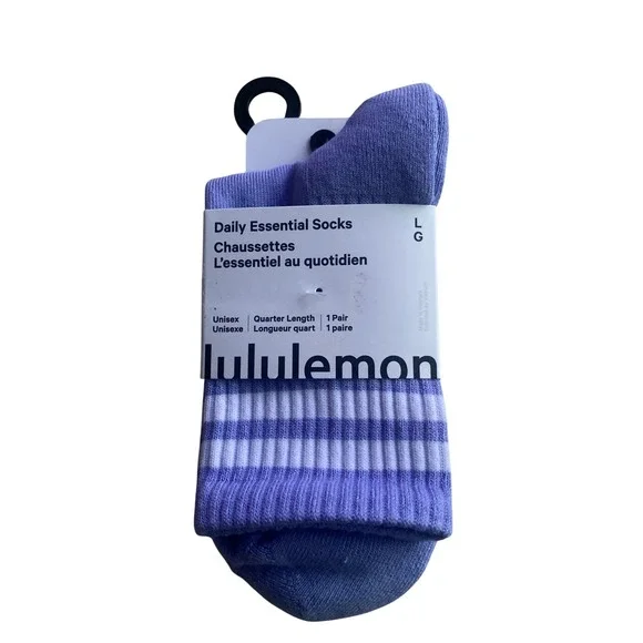 Lululemon Unisex Daily Essential Quarter Socks Stripe Lavender Size L - Picture 5 of 7